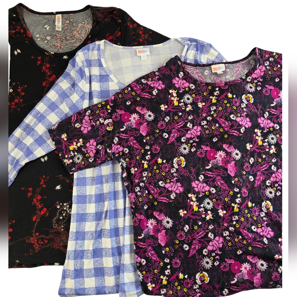 3 LuLaRoe Patterned Tops Size 2XL Floral Plaid Pretty Casual 0926-i